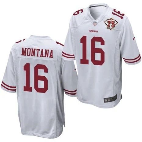 Men San Francisco 49ers #16 Joe Montana White 75th Anniversary Throwback Game Jersey->san francisco 49ers->NFL Jersey